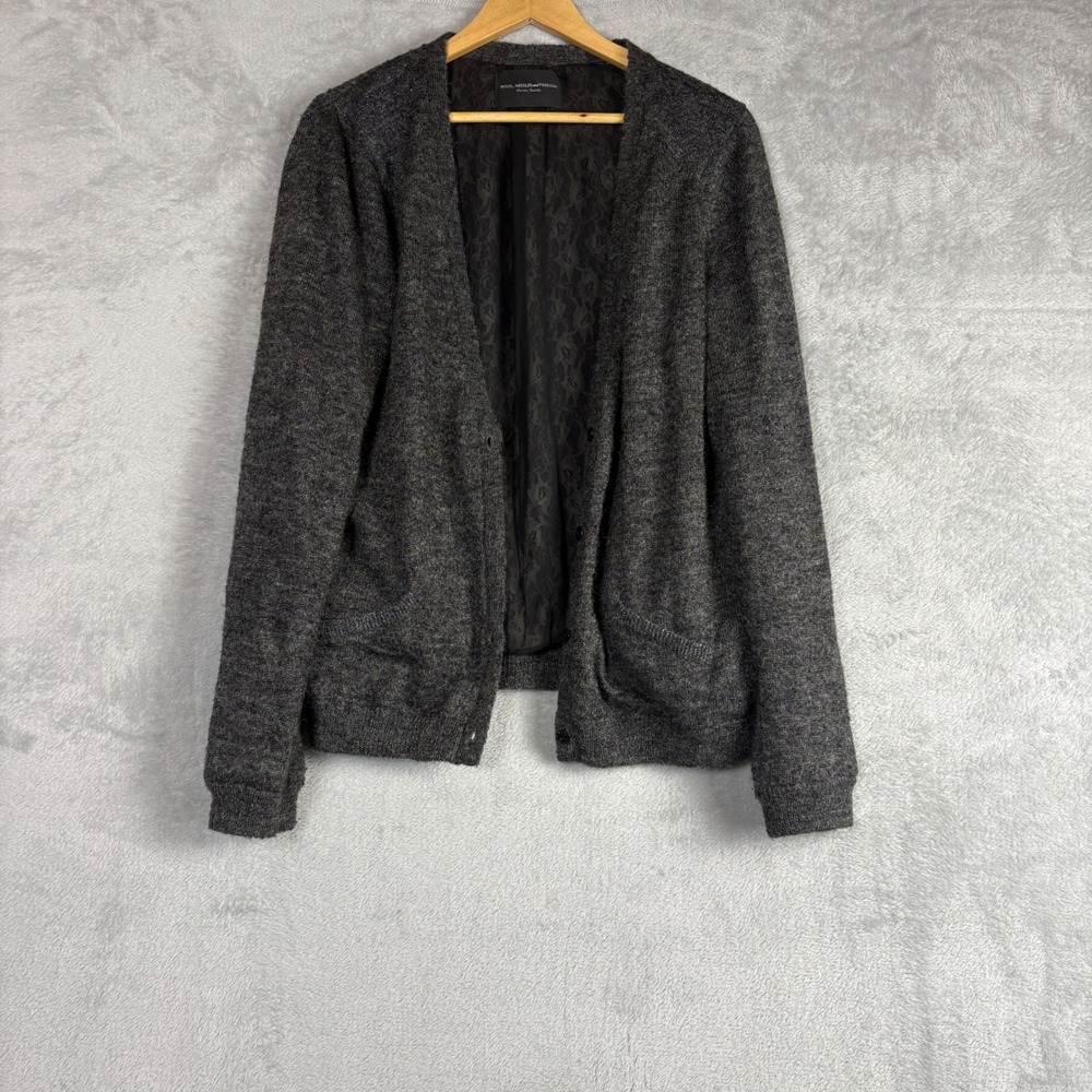 Maison Scotch Mohair Blend Lace Lined Cardigan Charcoal Grey‎ Womens Sweater